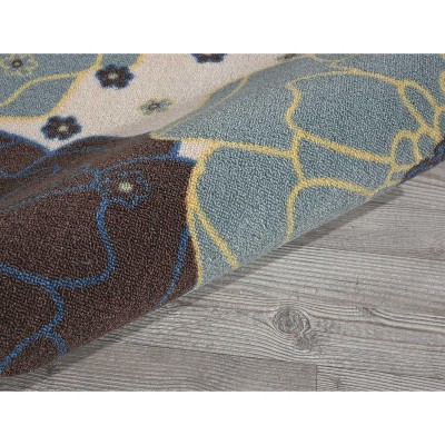 Light Blue Floral Synthetic Flat Woven Runner Rug