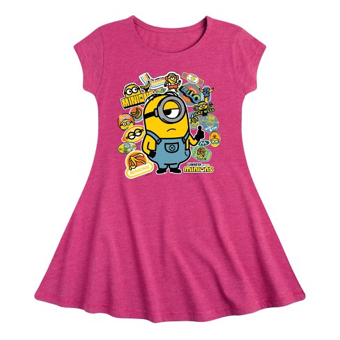 Girls' - Despicable Me Minions - Minion & Banana Stickers Fit & Flair Cap Sleeve Dress - image 1 of 2