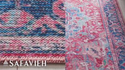 Navy and Red Medallion Washable Viscose Chenille Area Rug