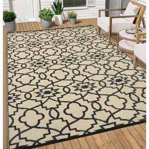 Outdoor Modern Stripe Reversible Woven Plastic Straw Rug for Camping Garden Backyard Decor Waterproof Erasable Portable Large Area Rugs Picnic Mat - 1 of 4
