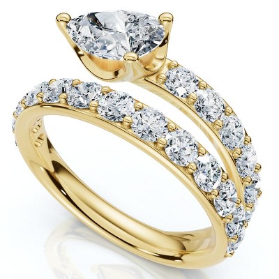 Pompeii3 2 1/10Ct Sonya Pear Diamond Wrap Ring 14k Gold or Platinum EF/VS