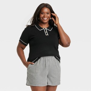 Women's Short Sleeve Polo Collar Pullover Sweater - A New Day™ - 1 of 3