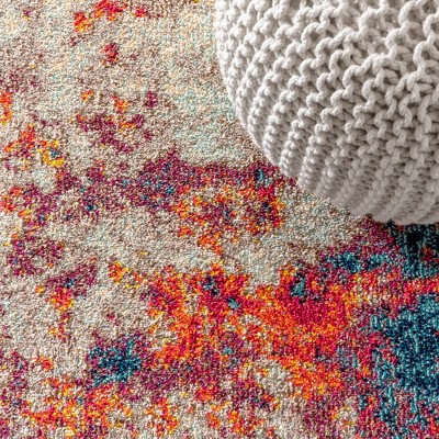 Cream/Blue Abstract Synthetic 8' x 10' Easy-Care Area Rug