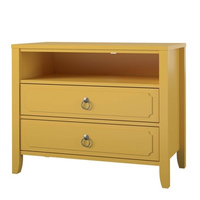 Mustard Yellow 2-Drawer Nightstand with Real Wood Legs