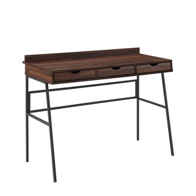 Lamvia Contemporary 2 Tier Glass Top Desk Dark Walnut - Saracina Home