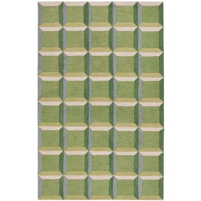 Handmade Geometric Green and Beige Wool Rectangular Rug, 3' x 5'