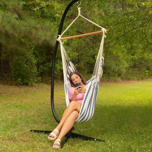 Pillowtop Chair Swing With Spreader Bar Heathered Blue Threshold Weather resistant Outdoor Hammock No Stand Required Target