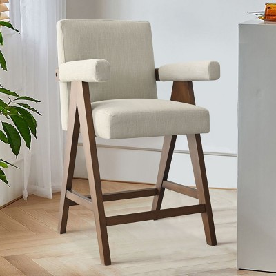 25.5" Height Beige Counter Stools with Oak/Wal Color Solid Wood Legs for Kitchen, Dining Room Furniture-The Pop Home