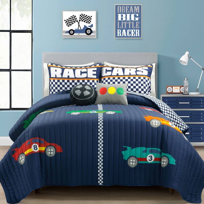 Kids' Racing Cars Reversible Oversized Quilt Bedding Set - Lush Décor, 1 of 12