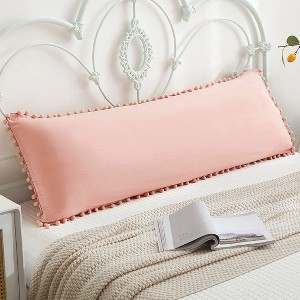 Pom-Pom Fringe Pillowcases & Body Pillow Cover – Soft Decorative Bedding Shams with Deep Pocket, Queen/King/Body Options - 1 of 4