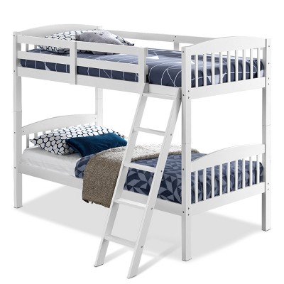 Wood Hardwood Twin Bunk Beds Convertible into 2 Individual Kid Bed Ladder White