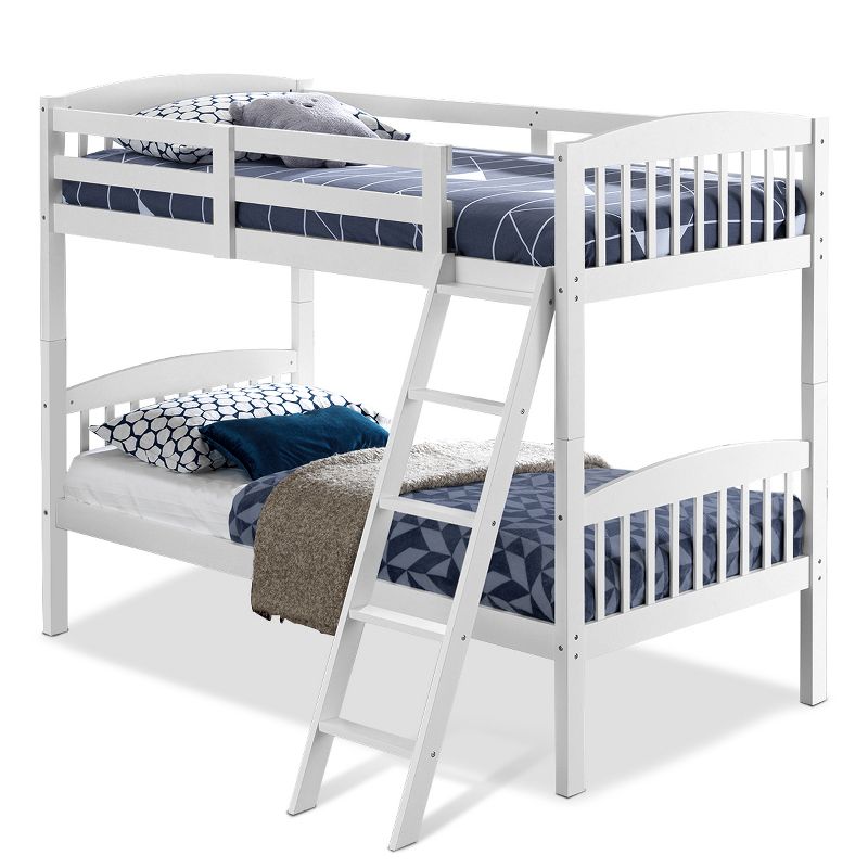 Wood Hardwood Twin Bunk Beds Convertible into 2 Individual Kid Bed Ladder White, 1 of 11