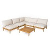 Scott Living Sacova Outdoor Acacia Wood V Shape Seating Set, Teak Finish Frame with Beige Cushion - 3 of 4