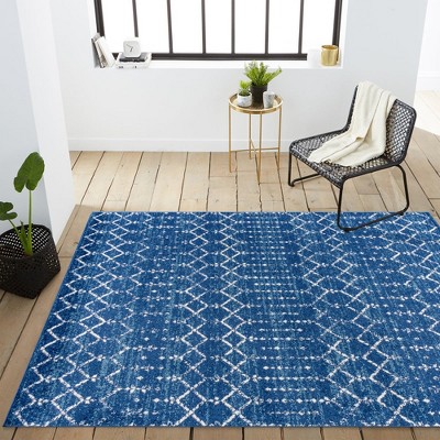 8' x 10' Blue and White Trellis Synthetic Area Rug