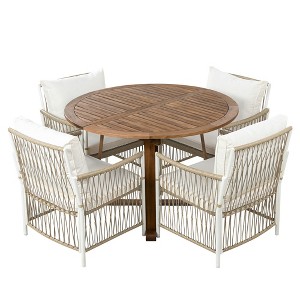 TiramisuBest 5-Piece Outdoor Acacia Wood & PE Rattan Bar Set - Foldable Table, 4 Cushioned Stools, All-Weather Bistro (Brown) - 1 of 4