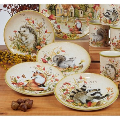 Woodland Critters 9" Ceramic Fall Salad/Dessert Plates Set