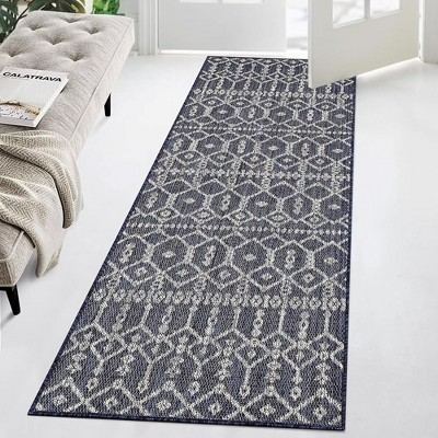 Indoor Outdoor Area Rug Moroccan Geometric Farmhouse Rug Low Pile Stain-Resistant Easy Care Carpet for Living Room Bedroom Backyard Patio
