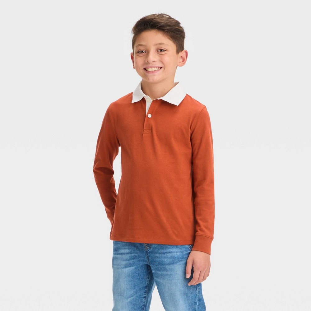 Size XLarge, Boys' Long Sleeve Solid Polo Shirt - Cat & Jack™ Orange 