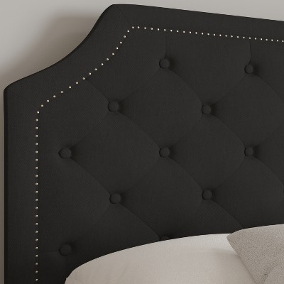 Contemporary Black Full Platform Bed with Gold Nailhead Trim and Tufted Upholstery