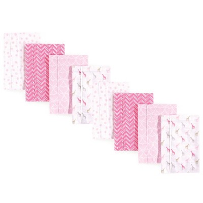 Image of Luvable Friends Girls Cotton Poly Flannel Burp Cloths 8-Pack, Giraffe, One Size