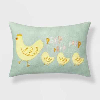Chick Applique Easter Lumbar Throw Pillow Mint/Yellow - Spritz™