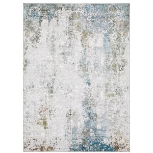 Micah Washable Faded Oriental Indoor Area Rug Ivory/Blue - Captiv8e Designs - 1 of 4