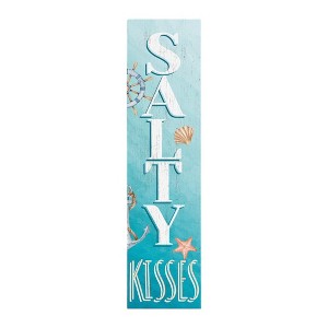 HomeRoots 36" Aqua Blue And White Wood Sandy Kisses Porch Sign - 1 of 4