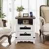 Homhougo End Table Farmhouse Side Table 24" Nightstand Industrial End Table with Charging Station 2 Drawers Bed Side Table Open Cubby, White - 3 of 4