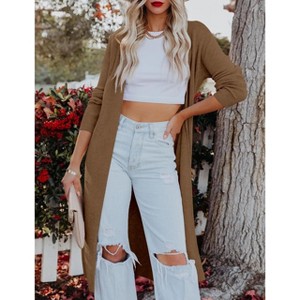 Essential Solid Open Front Maxi Long Knitted Cardigan Sweater for Women - 1 of 4
