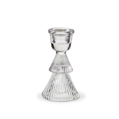 tag Glass Ribbed Tree Taper Holder Sm Clear