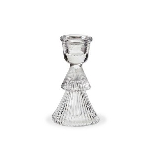 tag Glass Ribbed Tree Taper Holder Sm Clear - 1 of 2