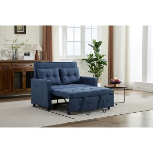 46.46'' Linen 3-in-1 Convertible Pull Out Sleeper Chair with Adjustable Backrest, USB Ports, and Side Pockets - 1 of 4