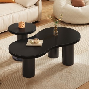 Easy Assembly Nesting Coffee Table Set of 2, Cream Style Cloud Coffee Table with Round Small Side Table - 1 of 4