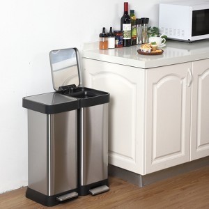 66 Liter / 17.5 Gallon Rectangular Dual Compartment Recycling Kitchen Step Trash Can with Soft-Close Lid, 30L+36L Two Compartment Recycle Bin - 1 of 4