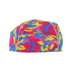 Unique Bargains Polyester Camouflage Pattern Swim Cap 5.91"x9.25" Red Blue Yellow 1 Pc - 1 of 4