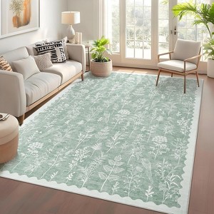 Washable Floral Runner Rug, Non-Slip, Low-Pile, Scalloped Pattern for Kitchen, Hallway, Laundry, Bathroom - 1 of 4