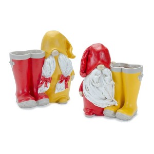 Gnome Rainboot Planters – Set of 2, 7.25"H Indoor/Outdoor Resin Garden Decor by Melrose - 1 of 3