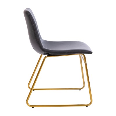 Elegant Dark Gray LeatherSoft 18" Dining Chair with Gold Metal Base, Set of 2