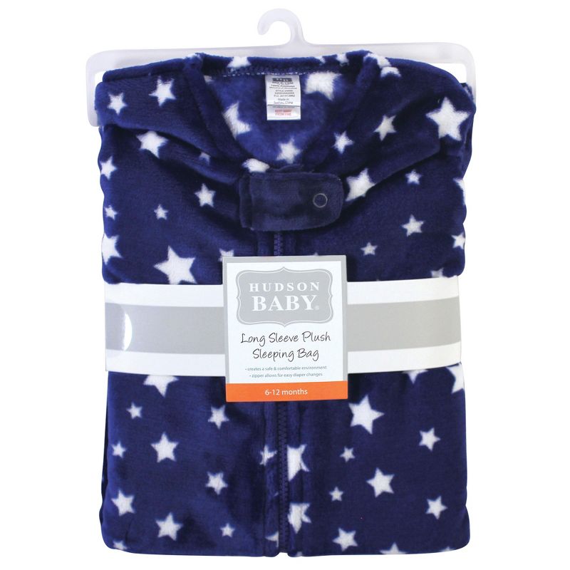 Hudson Baby Infant Plush Sleeping Bag, Sack, Blanket, Navy Stars, 3 of 4