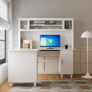 Big Modern Computer Desk Work from Home Desk with Hutch, Bookcase and Integrated Cable Management with Powerful Storage Space-The Pop Home - 1 of 4