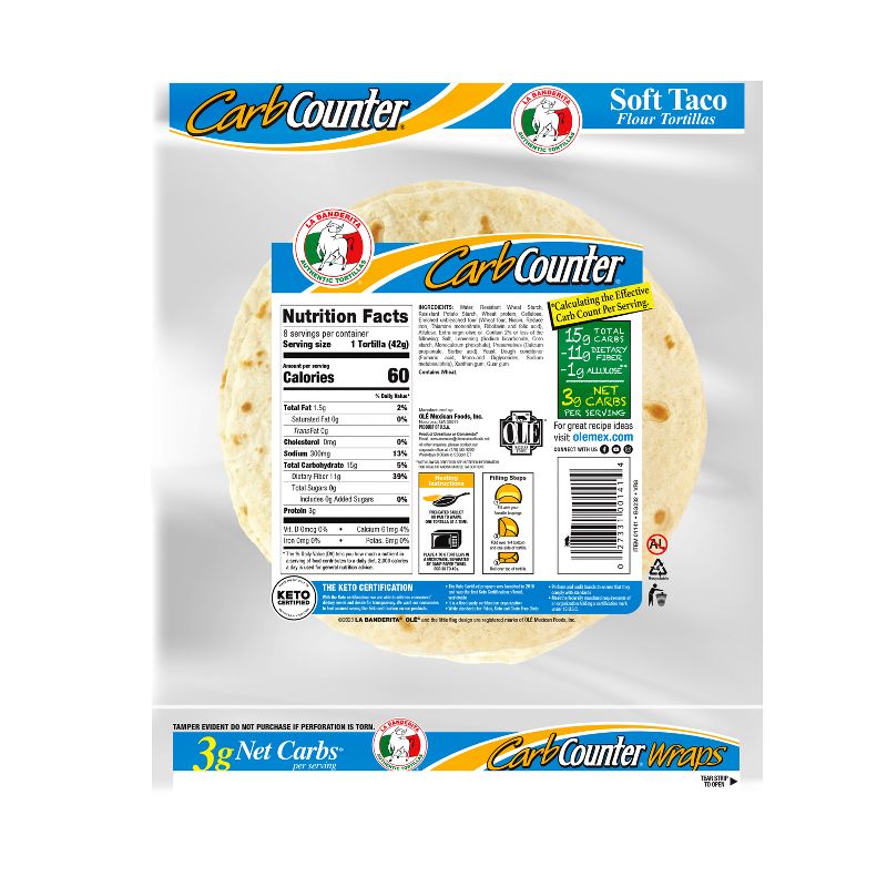 La Banderita Carb Counter Keto Friendly White Tortilla Wraps - 11.9oz/8ct, 3 of 6