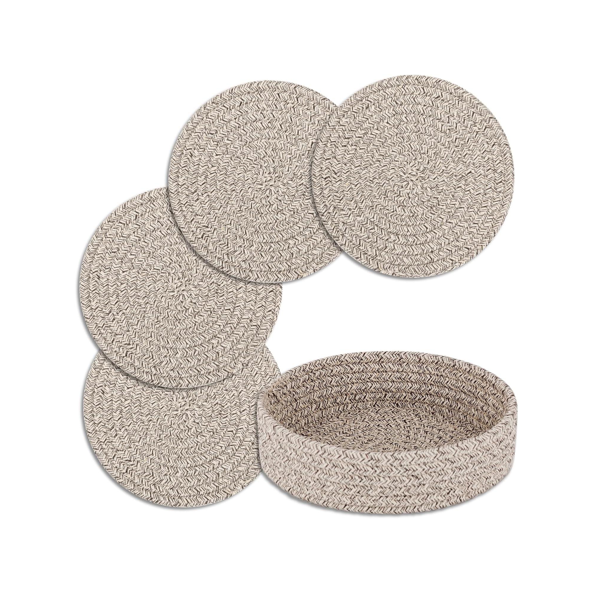Akoasm 4 Pack Rustic Heat Resistant Heat Mats with Storage Basket for Kitchen-Brown