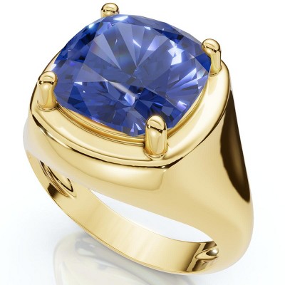 Pompeii3 5Ct Cushion Blue Sapphire Button Ring 14k Gold Lab Created