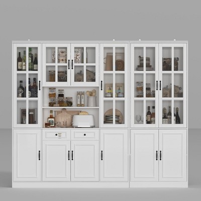 Famapy  Large Storage Cabinet Display BookShelf With Glass Doors White