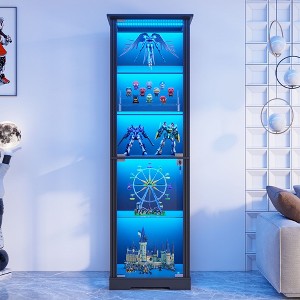Fredees 70.8" Glass Display Cabinet with Tri-Color Motion LED Light, Storage Shelf Function, 5-Tier Curio with Pop-Up Glass Doors - 1 of 4
