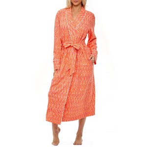ADR Womens Soft Cotton Knit Jersey Lounge Robe with Pockets, Long Bathrobe - 1 of 4