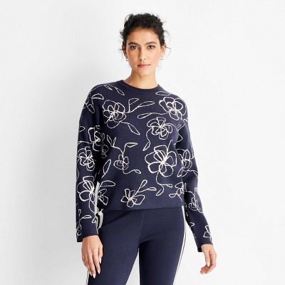 Women's Crewneck Sweater - Future Collective Navy Blue Floral XL