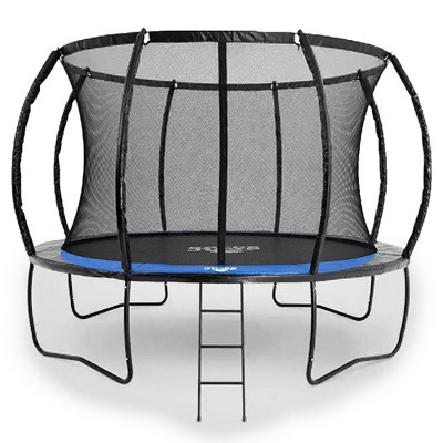 SpaceJump Lunar Trampoline, Outdoor 12 Foot Round Bouncer, Backyard Active Play Set with Safety Net, 330 Pound Weight Capacity, Black/Blue