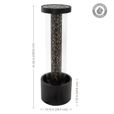 Tall Black Zinc Outdoor Water Fountain with Warm White LED Lights