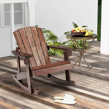 Infans Kid Adirondack Rocking Chair Outdoor Solid Wood Slatted seat Backrest Coffee